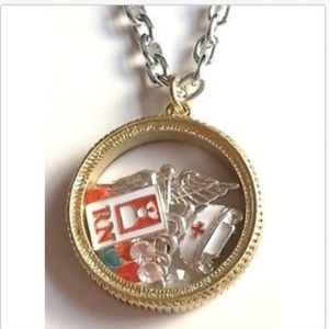 Gold Nursing RN Caduceus Memory Locket Necklace